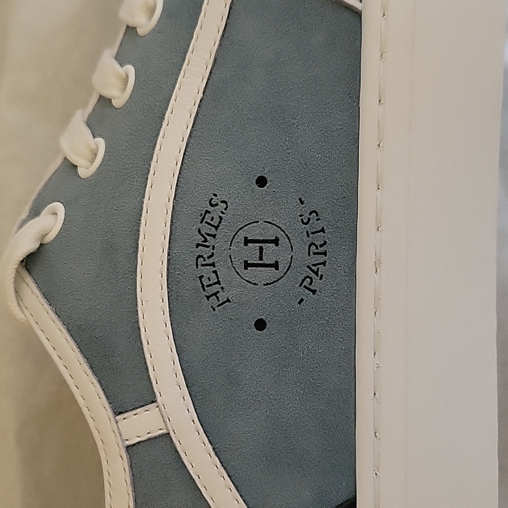 Hermes Light Blue Suede Colorblock Pattern Sneake… - image 8